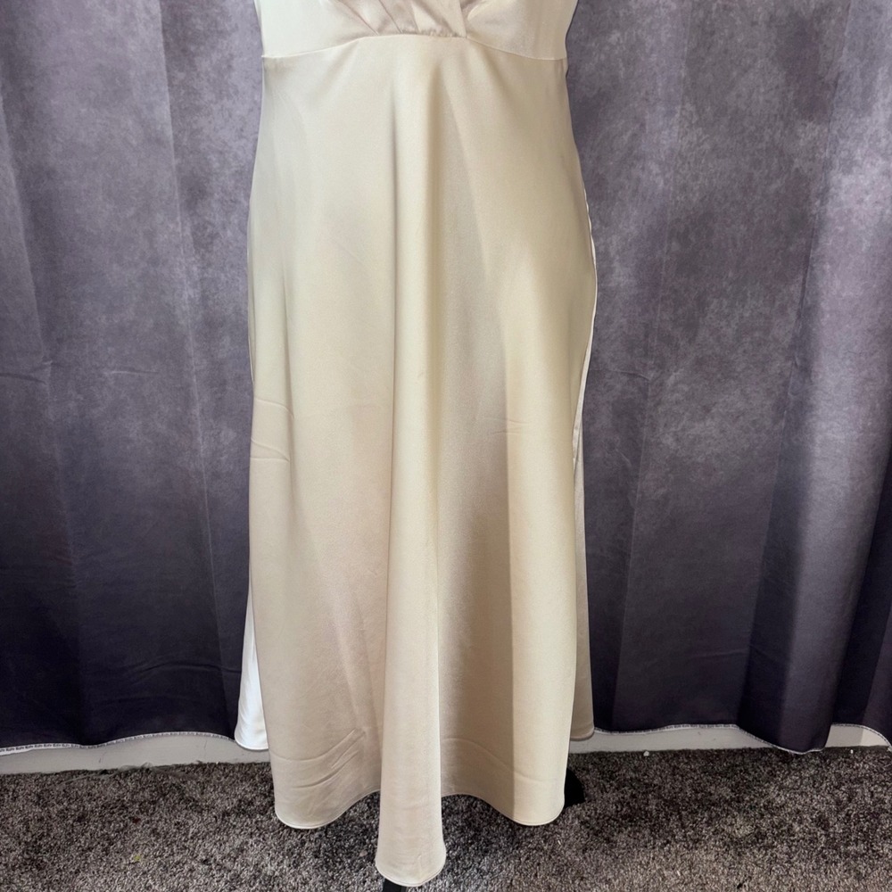 Banana Republic Champagne Satin V-Neck Midi Dress Fairy Ethereal Women 6 Petite - Picture 6 of 8